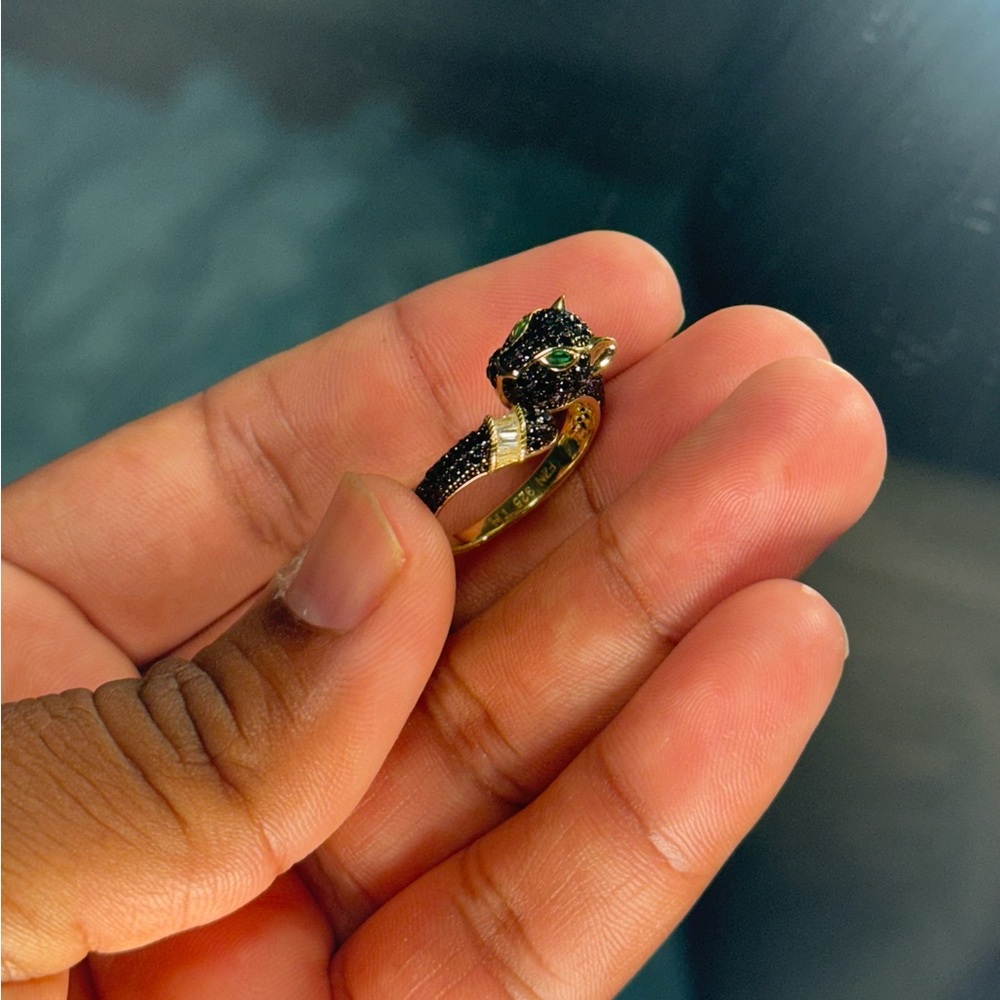 Panther Head Ring – 925 Sterling Silver with 18K Gold Plating Adjustable Size 9